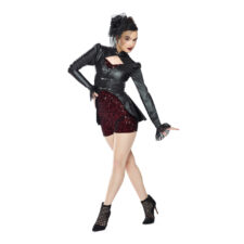 Black cherry sequin biketard with attached jacket and hair accessory