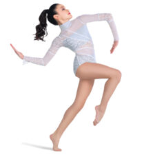 White leotard with pale grey lining and mesh design