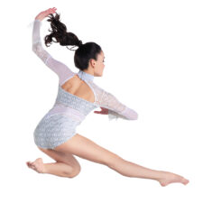 White leotard with pale grey lining and mesh design