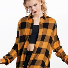 Gold and black checked flannel shirt