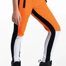 Orange, black and white trousers