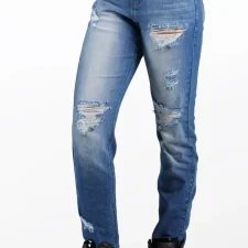Stone washed jeans with ripped patches