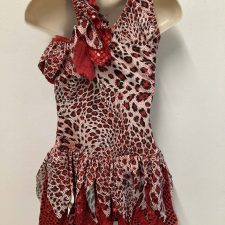 Red sequin leopard print skirted leotard