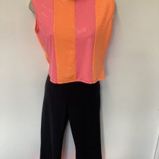 Pink and orange top and capri trousers with cap