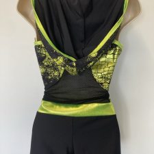 Metallic green and black hooded biketard