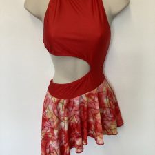 Red, orange and pink skirted leotard with cut our side