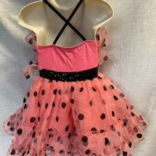 Coral and black spotty ruffle skirted leotard