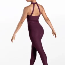 Catsuit with mesh waistline and halter neck