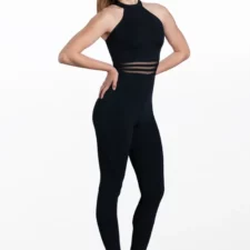 Catsuit with mesh waistline and halter neck
