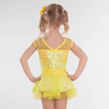 Yellow sequin skirted leotard