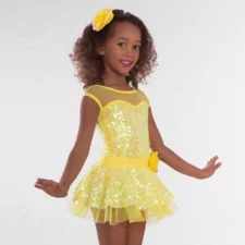 Yellow sequin skirted leotard