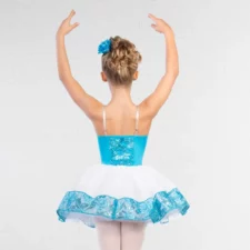 Turquoise and white tutu with sequin lace bodice and trimmed skirt