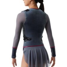Grey and black tailcoat style leotard with bra top