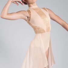 Nude skirted leotard with gold lace insert