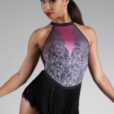Pink ombre fringed leotard with lace design