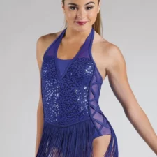 Sapphire leotard with sequins and fringe