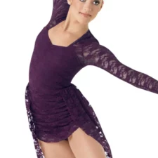 Purple lace leotard with elongated skirt