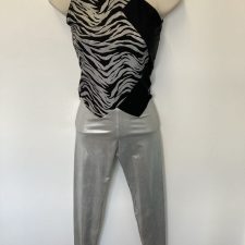 Black and silver zebra print metallic catsuit