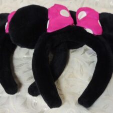 Minnie Mouse black velvet headband with pink spotty bow