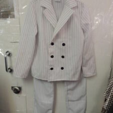 White and black pinstripe suit