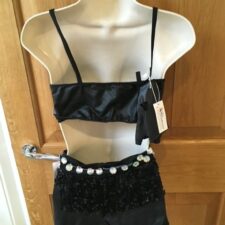 Black leather look crop top with criss cross front and shorts with sequins