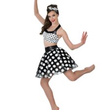 Black and white spotty net skirt with matching crop top and hair bow