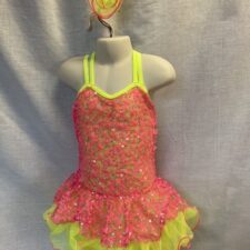 Hot pink and neon yellow sparkle skirted leotard