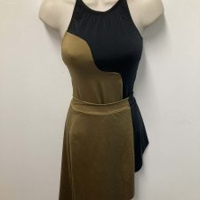 Coffee and black lycra leotard with angled skirt