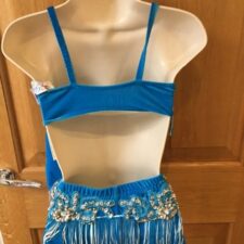 Blue velvet crop top and shorts with fringing and silver flower sequins