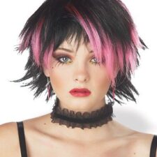 Pink and black razor streaks wig