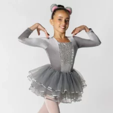 Grey velvet and sequin skirted leotard with elephant ears (not mouse as shown)
