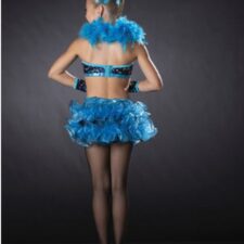 Black and turquoise sequin crop top with feathers and  skirted briefs