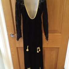 Black and gold velvet all-in-one with music notes - Bespoke Measurement Costumes