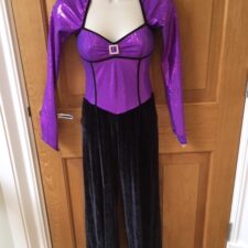 Purple sparkle and black velvet all-in-one with brooch - Bespoke Measurement Costumes