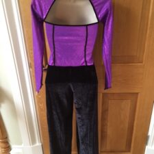 Purple sparkle and black velvet all-in-one with brooch - Bespoke Measurement Costumes