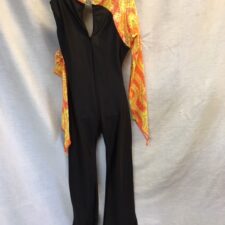 Black all in one with orange and yellow sleeve