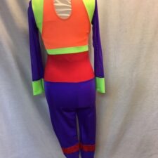 Neon green, purple, red and orange catsuit