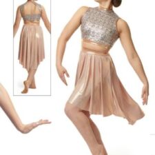 Multi colour sequin crop top and metallic rose gold skirt