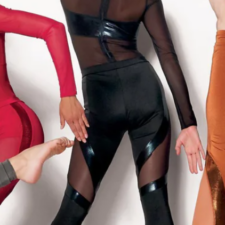 Black metallic and mesh long sleeve leotard and leggings