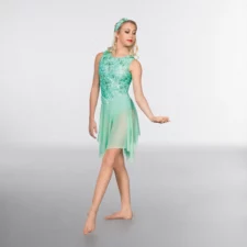 Mint skirted leotard with sequin bodice and chiffon skirt