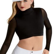 Black lycra crop top with mesh long sleeves and back