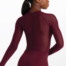 Black leotard with mesh sleeves and pink diamante