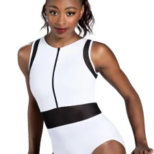 Black and white leotard with zip up front