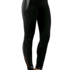 Black lycra leggings with metallic and mesh side panel and sequin waistband