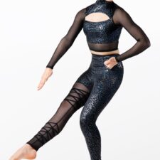 Black metallic animal print and mesh crop top and leggings