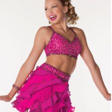 Raspberry sequin top and ruffle skirt