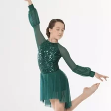 Forrest green skirted leotard with sequin bodice
