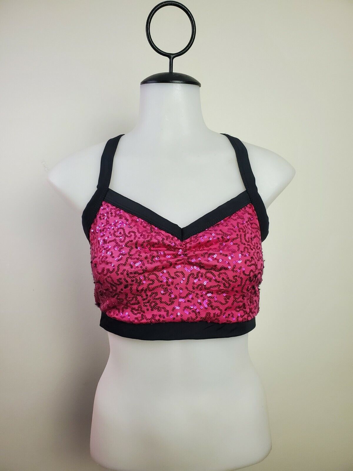 Pink sequin crop top with black trim - Suite 109