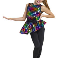 Multi colour sequin peplum catsuit with hair bow