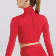 Red high neck crop top with long sleeves